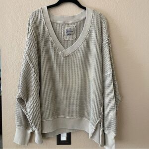 American Eagle Outfitters light sage waffle V-Neck Sweater